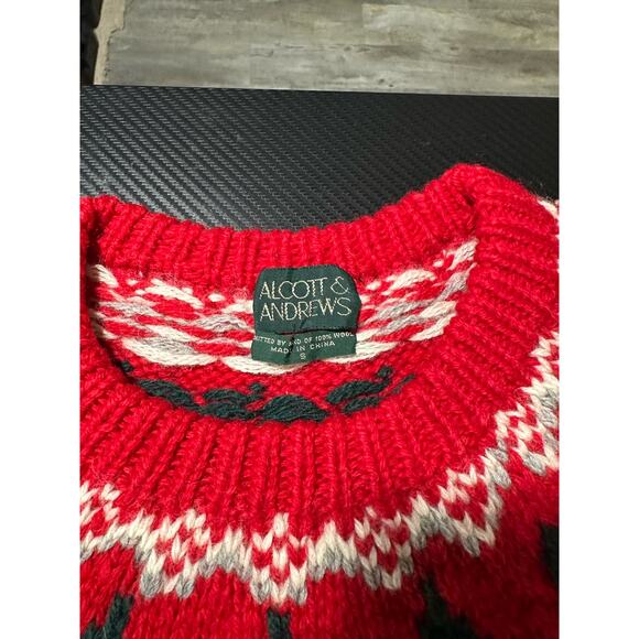 Vintage Alcott & Andrews Wool Knit Fair Isle Reindeer Sweater Chunky Size Small - Picture 3 of 8